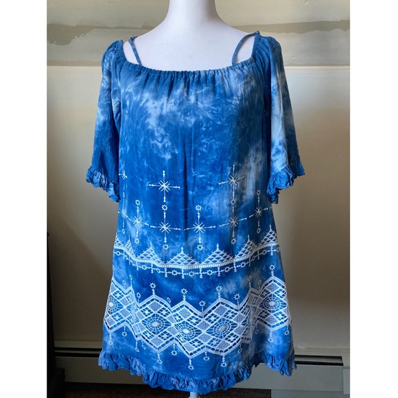 BCBGMAXAZRIA off the shoulder blue tie dye mini dress size XS - Picture 2 of 4